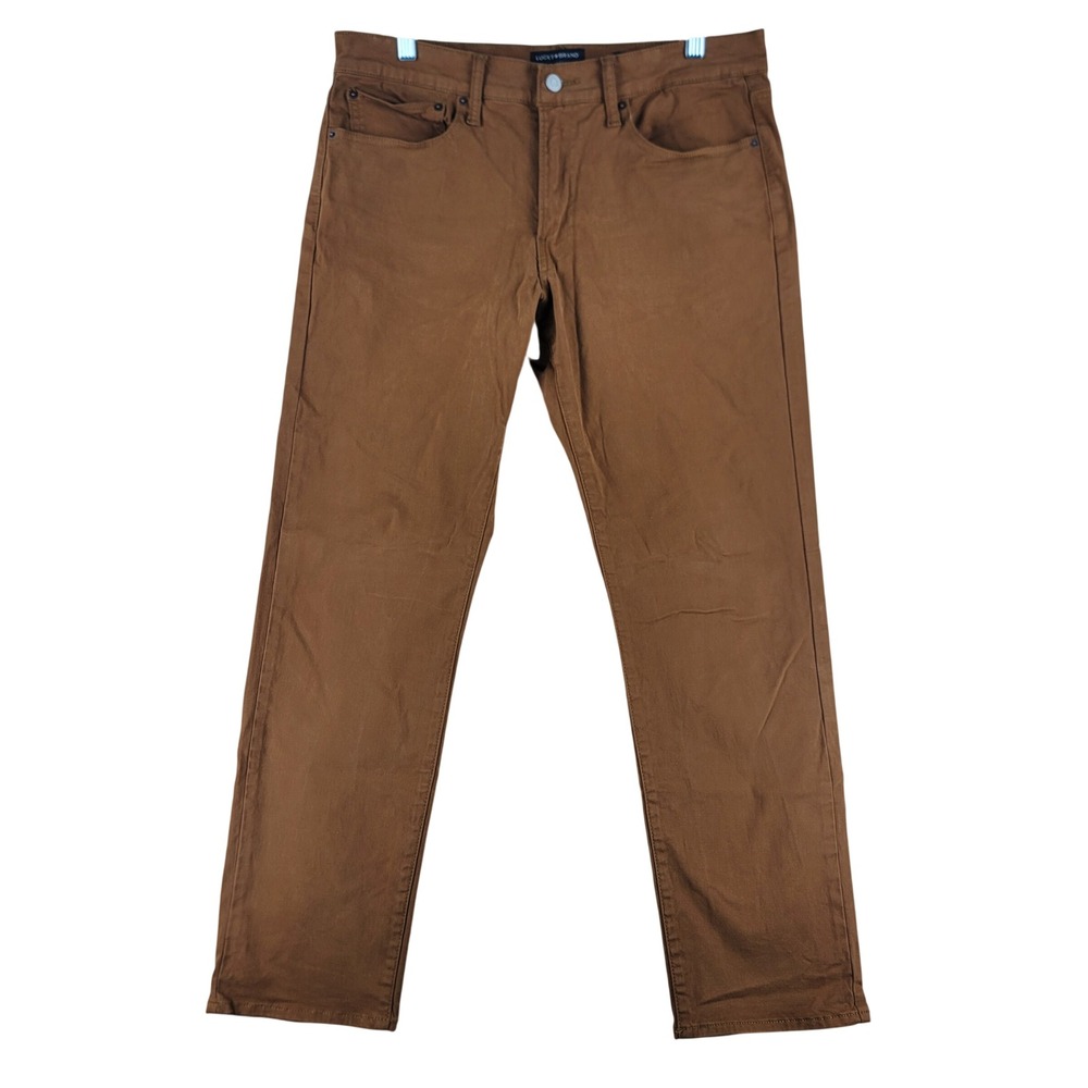 Lucky Brand 121 Slim Straight Pants Mens 34x29.5 Brown Cotton Blend Stretch
